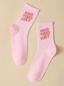 sosiwon Calzini equipaggio con slogan grafico di stile ragazza artista, ideali per le vacanze - Rosa - Visualizzare 2