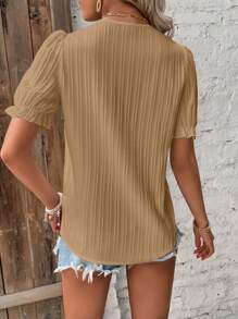 SHEIN LUNE Guipure Lace Insert Puff Sleeve Blouse