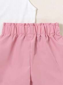 SHEIN 女孩荷葉邊短袖t卹和紙袋腰短褲