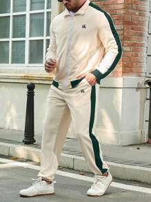 Manfinity Homme Men Contrast Side Seam Jacket & Drawstring Waist Shorts Track Suit - Multicolor - View 1