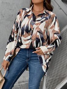 EMERY ROSE Camisa Estampada Completa De Talla Grande Con Botones - Multicolor - Ver 3