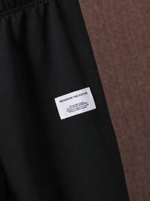 SHEIN Tween Boy Letter Embossed Contrast Trim Sweatshirt & Patch Detail Joggers - Black and White - View 3