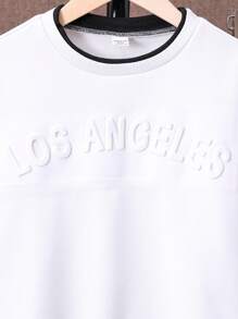 SHEIN Tween Boy Letter Embossed Contrast Trim Sweatshirt & Patch Detail Joggers - Black and White - View 7