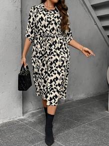 SHEIN LUNE 大碼滿版印花腰帶襯衫洋裝 - 彩色 - 查看 8