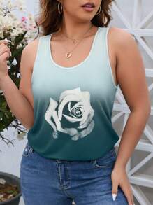 SHEIN LUNE Talla grande Top tank con estampado floral de ombré