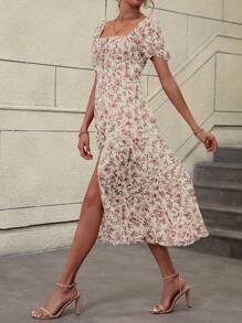 Breezaya 滿版印花前打結高衩連衣裙