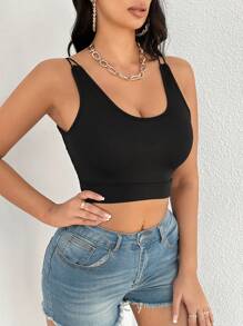 SHEIN SXY Lace Up Backless Crop Tank Top - Black - View 2