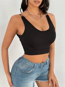 SHEIN SXY Lace Up Backless Crop Tank Top - Black - View 3