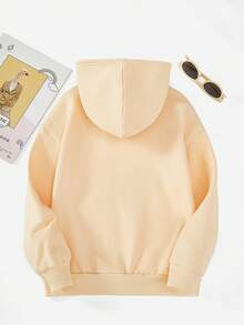 Teen Girl Sun & Letter Graphic Kangaroo Pocket Sweatshirt - Beige - View 2