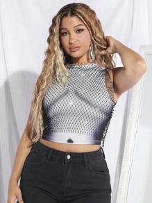 SHEIN SXY Body Print Crop Tank Top