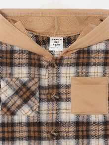 SHEIN 男嬰格紋印花連帽襯衫不帶T恤 - 卡其色 - 查看 4