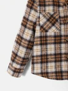 SHEIN 男嬰格紋印花連帽襯衫不帶T恤 - 卡其色 - 查看 5