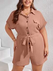 SHEIN LUNE 大碼蝙蝠袖腰帶襯衫連體短褲