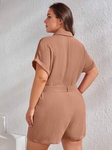 SHEIN LUNE 大碼蝙蝠袖腰帶襯衫連體短褲