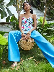 MOTF PREMIUM LINEN VISCOSE CHAIN HALTER TOP - Multicolor - View 6