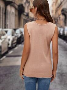SHEIN LUNE Two Tone V Neck Sweater Vest - Apricot - View 6