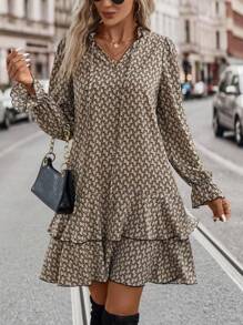 EMERY ROSE 可愛荷葉邊 多層分層全身印花女士連衣裙 - 彩色 - 查看 3