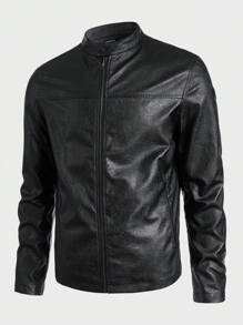 GENTILAND Men Zip Up PU Leather Jacket - Black - View 2