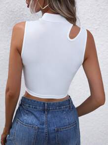 SHEIN Unity Cut Out Mock Neck Crop Tank Top - White - View 2