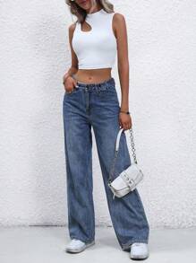 SHEIN Unity Cut Out Mock Neck Crop Tank Top - White - View 5