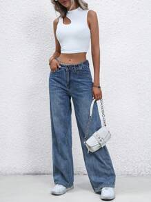 SHEIN Unity Cut Out Mock Neck Crop Tank Top - White - View 8