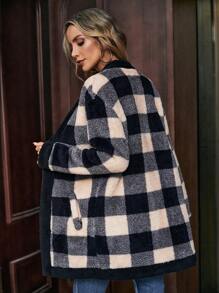 SHEIN LUNE In kẻ sọc Buffalo Mở Mặt trước áo - màu đen - Xem 2