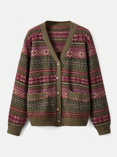 Fairycore Geo Pattern Button Front Cardigan
