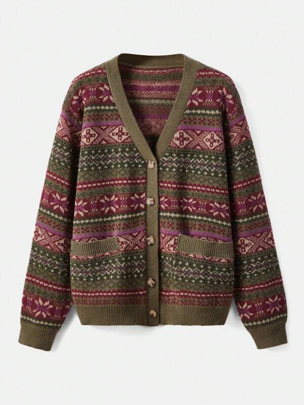 Fairycore Geo Pattern Button Front Cardigan