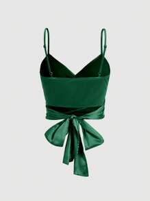 SHEIN MOD Solid Tie Back Cami Top - Dark Green - View 2