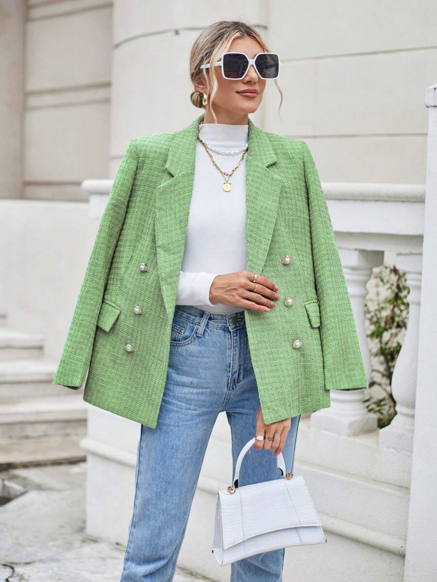 SHEIN Privé Solid Double Breasted Overcoat