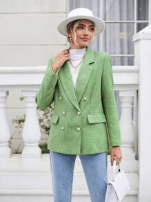 SHEIN Privé Solid Double Breasted Overcoat