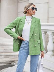 SHEIN Privé Solid Double Breasted Overcoat