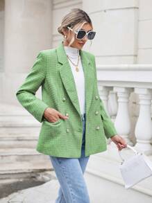 SHEIN Privé Solid Double Breasted Overcoat