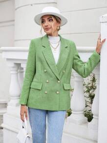 SHEIN Privé Solid Double Breasted Overcoat