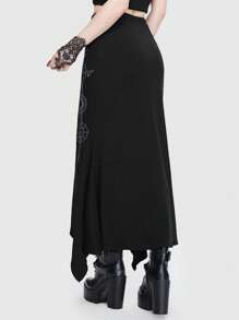 ROMWE Goth Graphic Print Asymmetrical Hem Skirt - Black - View 3