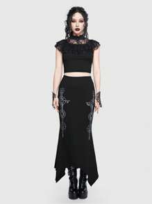 ROMWE Goth Graphic Print Asymmetrical Hem Skirt - Black - View 5