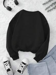 SHEIN EZwear 火和字母圖案加絨內裏運動衫