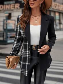 SHEIN Clasi Blazer con estampado de cuadros de cuello con solapa - Multicolor - Ver 1