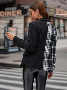SHEIN Clasi Blazer con estampado de cuadros de cuello con solapa - Multicolor - Ver 2