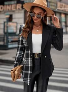 SHEIN Clasi Blazer con estampado de cuadros de cuello con solapa - Multicolor - Ver 5