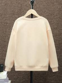 SHEIN Chico preadolescente Pullover con estampado de letra con forro térmico - Albaricoque - Ver 2