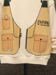 SHEIN Chico preadolescente Pullover con estampado de letra con forro térmico - Albaricoque - Ver 5