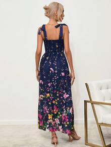 SHEIN Privé Floral Print Tie Shoulder Cami Dress - Blue - View 2