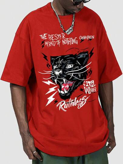 Street Life تي شيرت شعار & طباعة حيوان للشباب