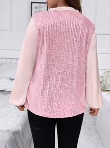 SHEIN Clasi 大碼燈籠袖亮片襯衫 - 淺粉色 - 查看 2