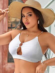 SHEIN 大碼鏈條細節鏤空環鏈吊帶上衣 - 白色 - 查看 5