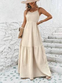 SHEIN VCAY Solid Ruffle Hem Cami Dress