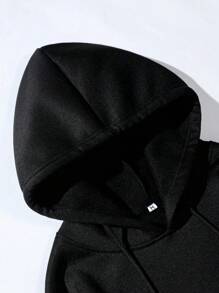 Manfinity Roghcode 男士卡通图案保暖连帽衫，带抽绳，色彩鲜艳，长袖，休闲，男友礼物，黑色图案连帽衫，设计师款连帽衫，秋冬款 - 黑色 - 查看 6