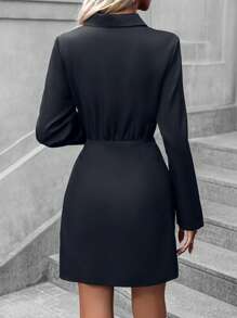 SHEIN Clasi Women Dresses Membungkus Plain Anggun - Hitam - View 2