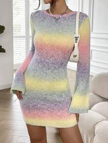 SHEIN EZwear Ombre Backless Flounce Sleeve Jumper Dress - Multicolor - View 4